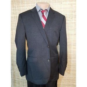 HUGO BOSS 42S MENS SPORT COAT WINDOWPANE SUPER 110 CHARCOAL GRAY TWO-BUTTON S329